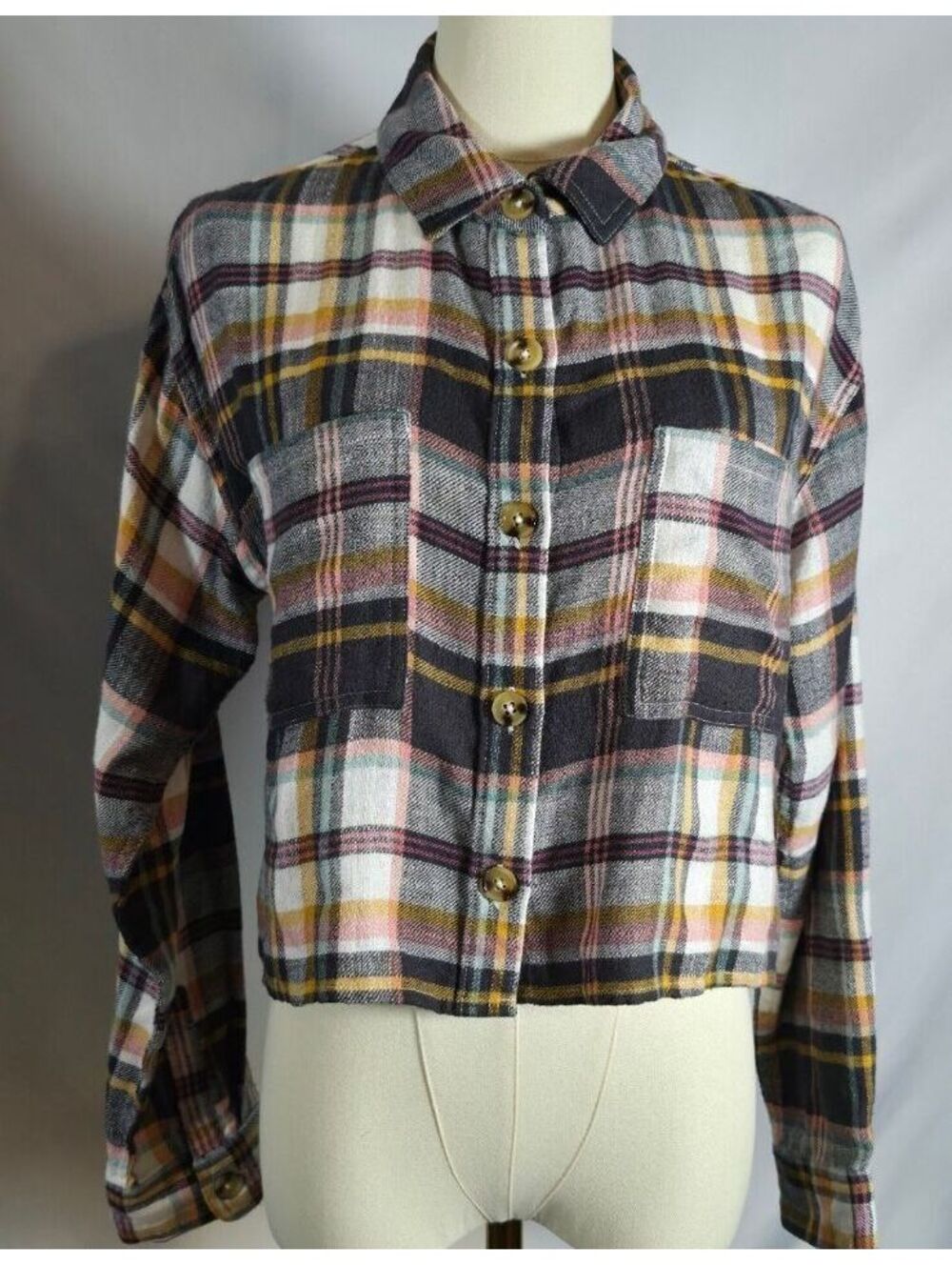 Aeropostale Cropped Plaid Flannel Shirt Size M Y2K Grunge